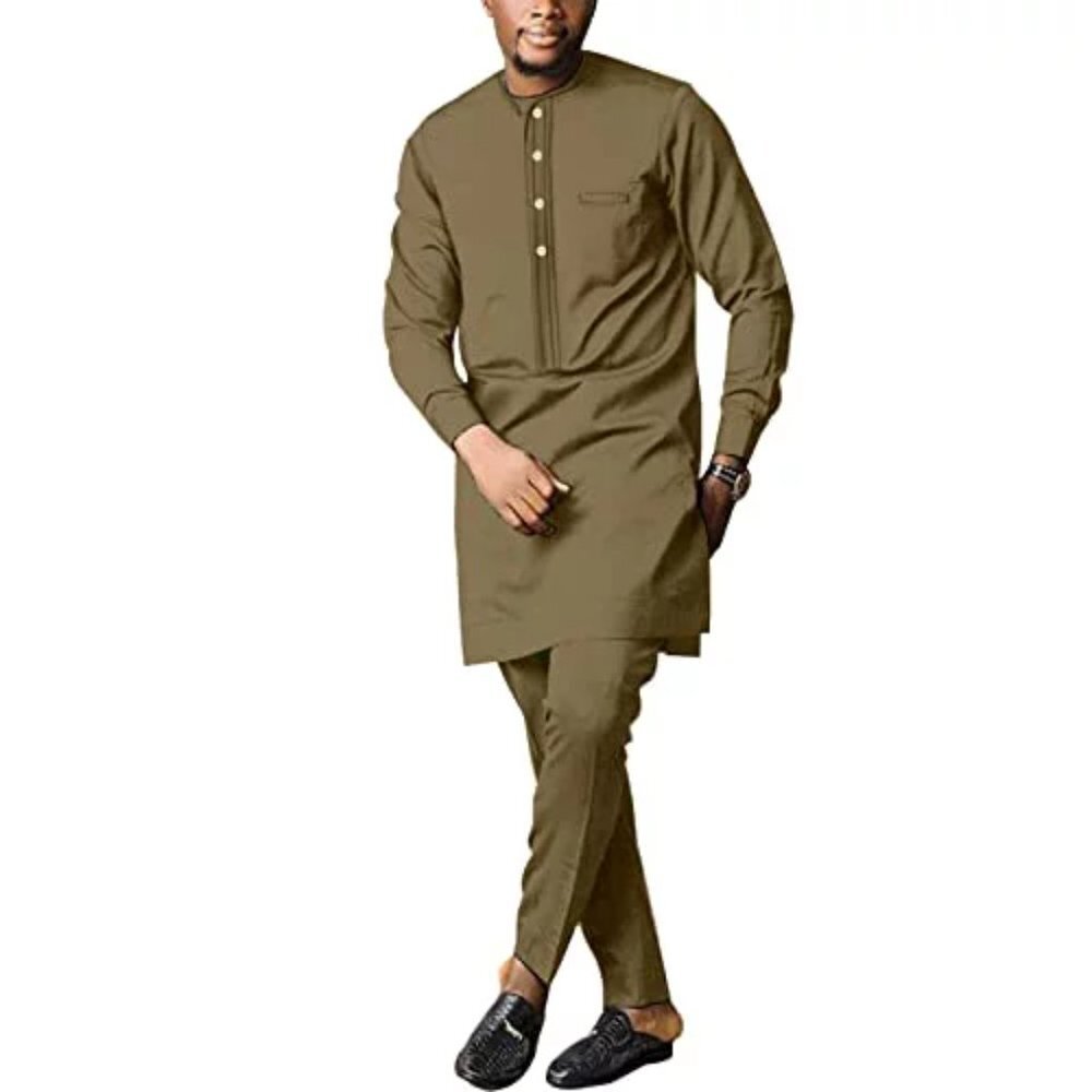 African Formal Dashiki Shirt & Pant Three Piece Suit Traditional Long Sleeve